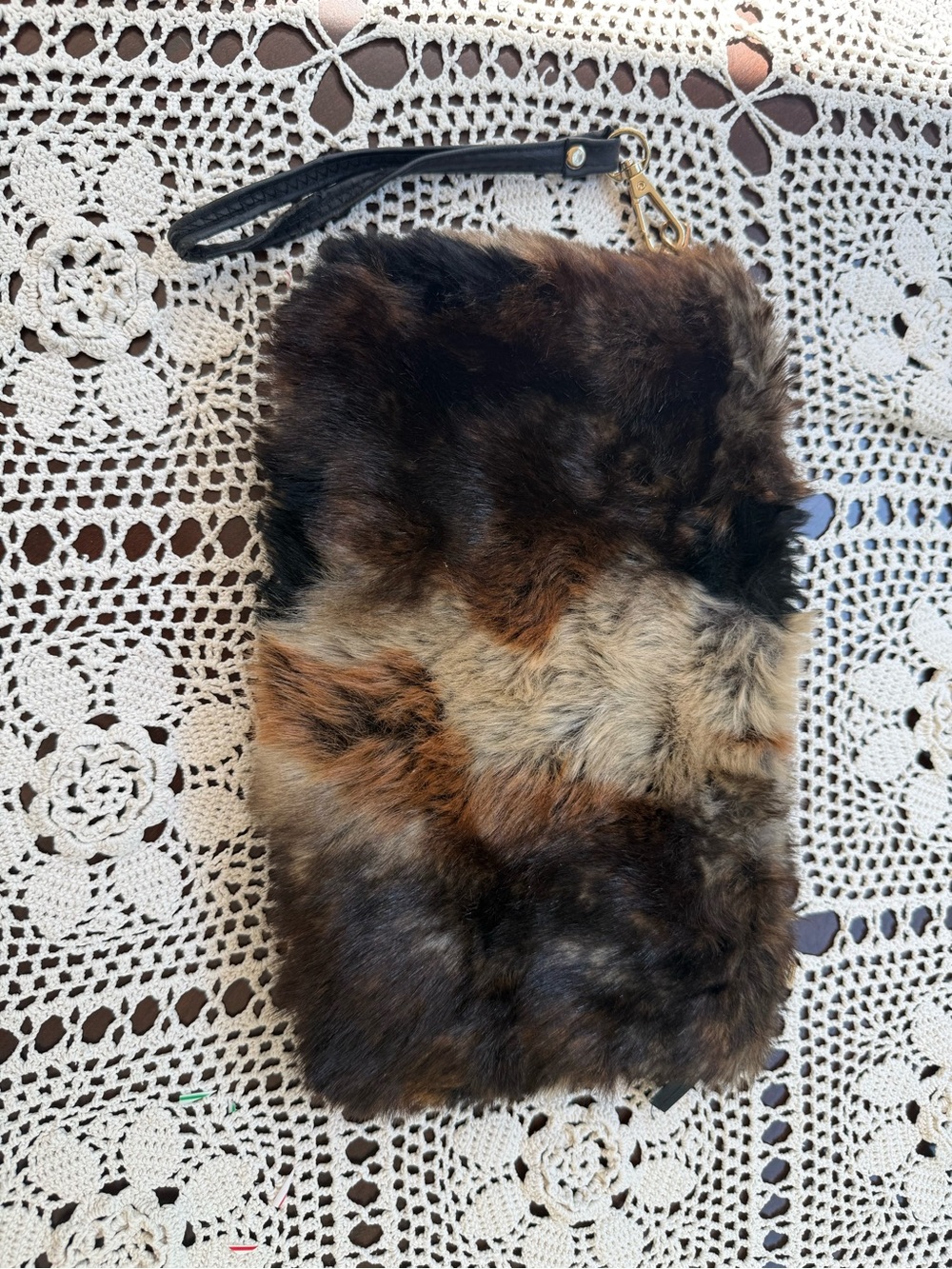 Faux Fur Wristlet Clutch in Brown Multi